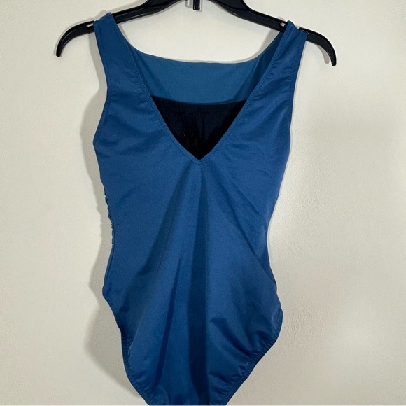Miraclesuit Ruched One Piece Swimsuit Size 10 Teal Blue Slimming Lined Underwire - Picture 4 of 14
